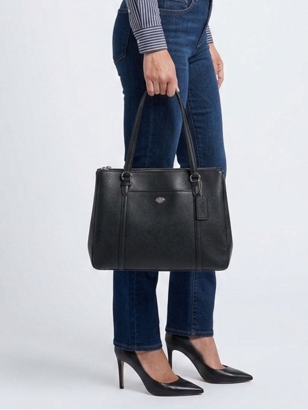 COACH Women’s Peyton Leather Jordan Double Zip Carryall [F25669] - Black